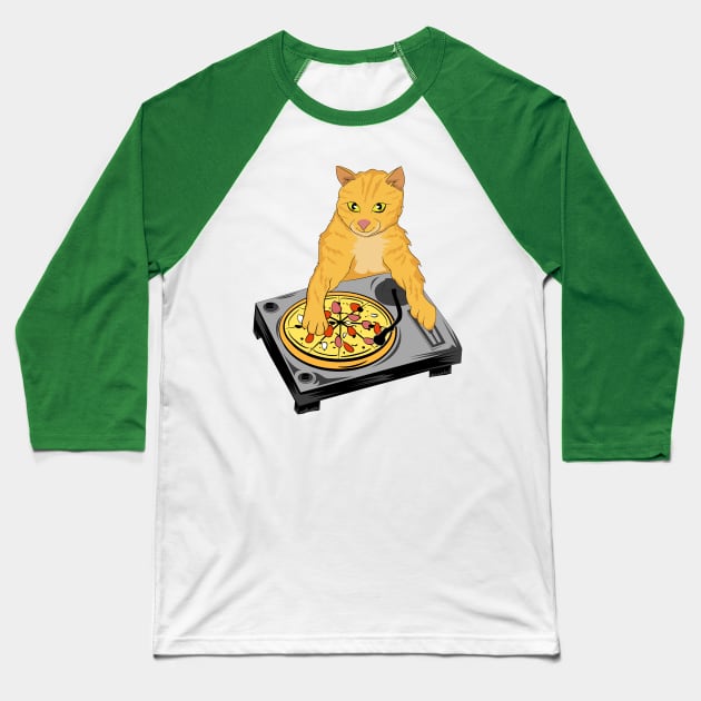 DJ Pizza Cat by Basement Mastermind Baseball T-Shirt by BasementMaster